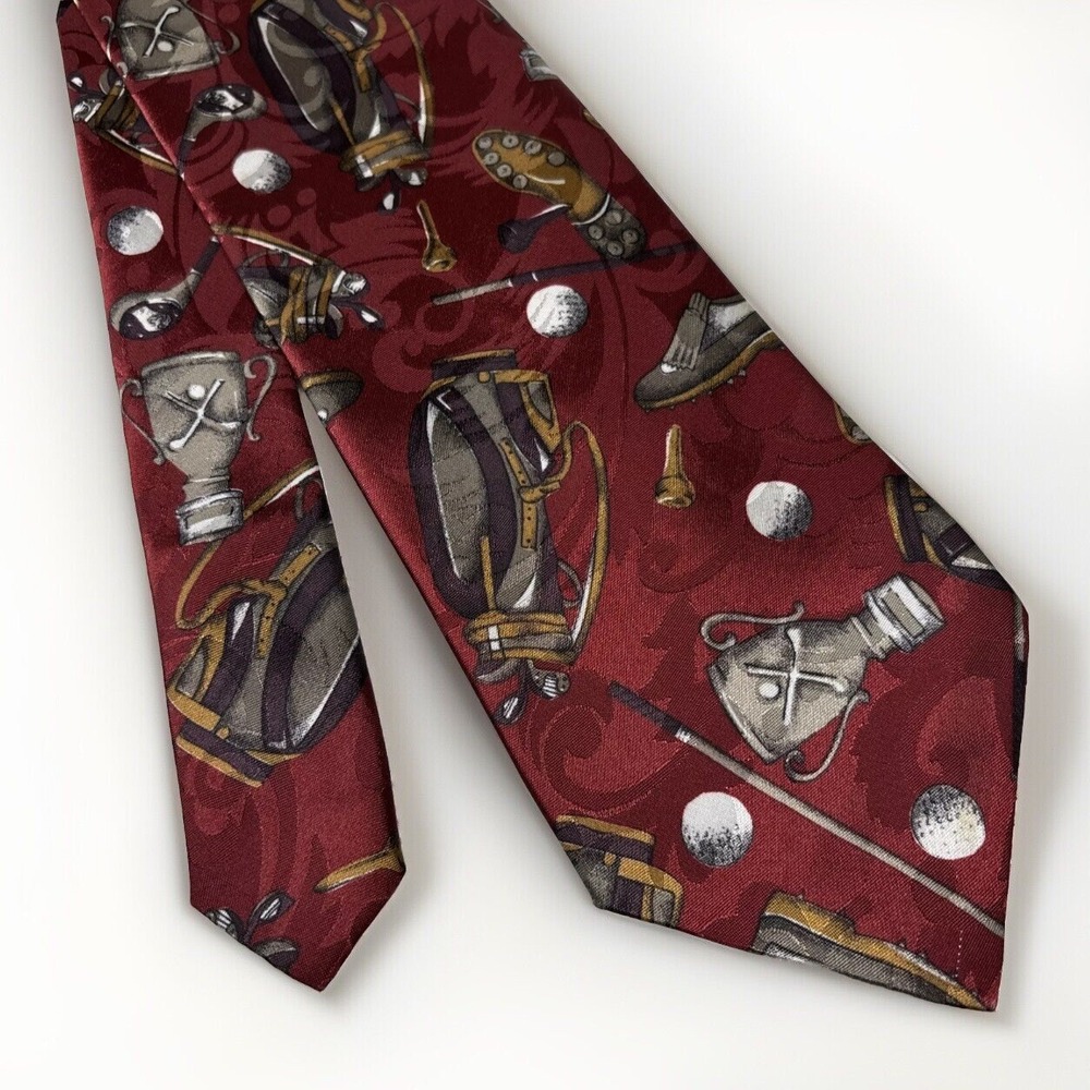 Golf Tie Red Tee Bag Country Club Shoes Ryder Cup Presidents Novelty 3.75x56"